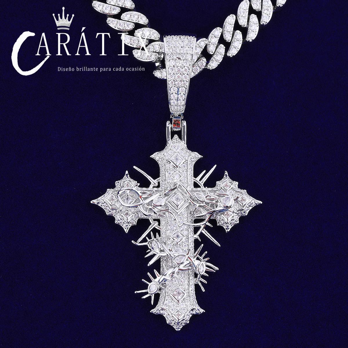 CARÁTIX Bubble Letter Iced Out Rattan Cross Pendant – - CaratixJewelry