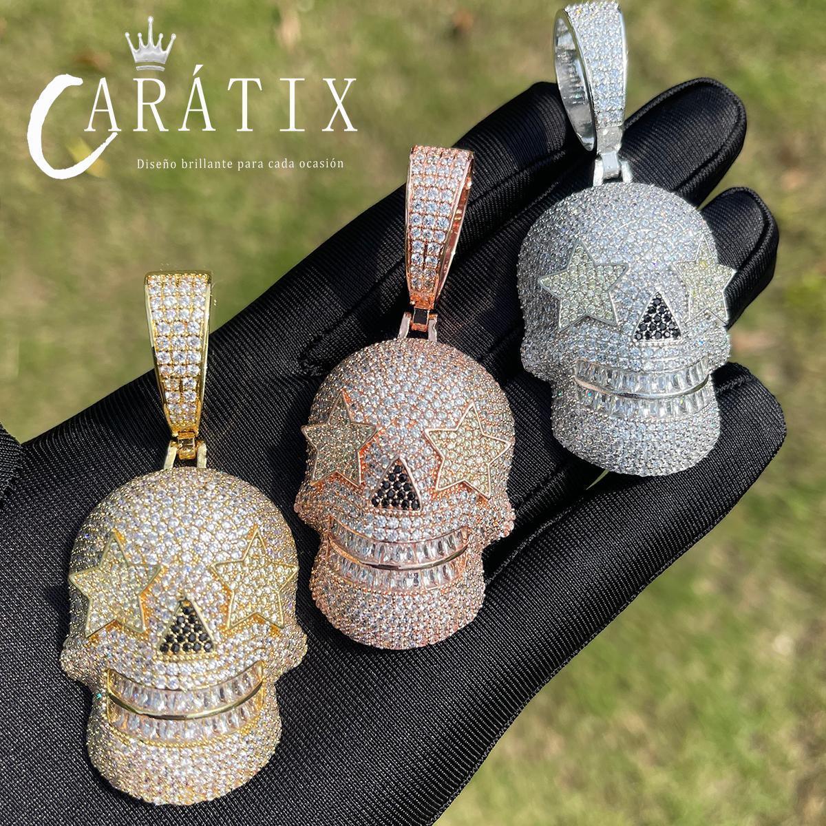 Bubble Letter Iced Out Skull Pendant Necklace – Copper - CaratixJewelry