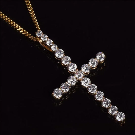 Bubble Letter Zircon Cross Pendant Necklace – Golden Copper - CaratixJewelry