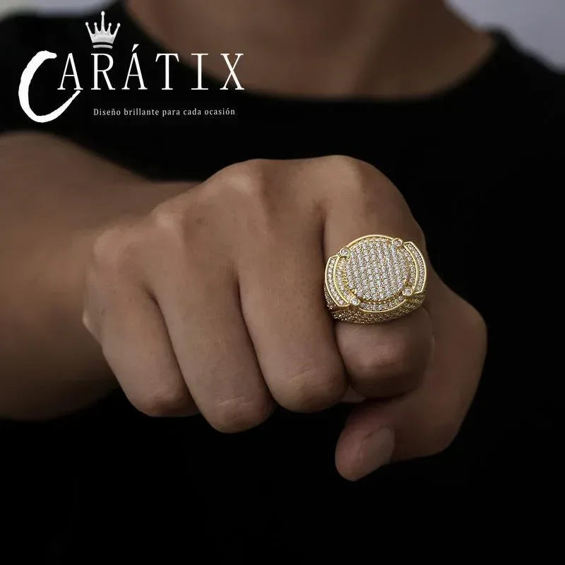 CARÁTIX Classic Big Zircon Ring | True Electroplated Micro-Studded Hip Hop Jewelry for Men - CaratixJewelry
