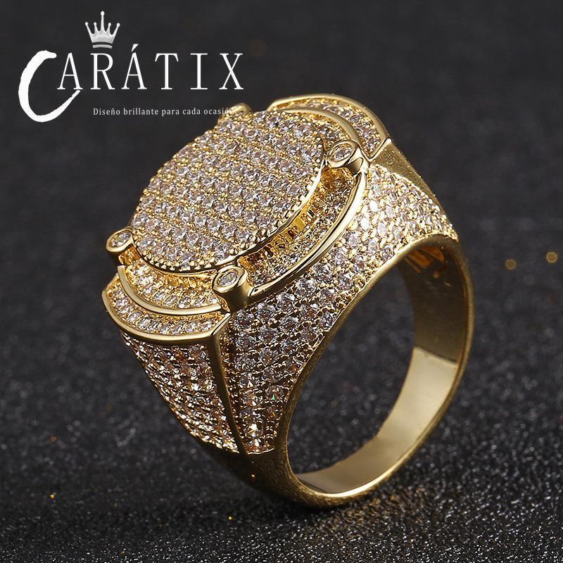 CARÁTIX Classic Big Zircon Ring | True Electroplated Micro-Studded Hip Hop Jewelry for Men - CaratixJewelry