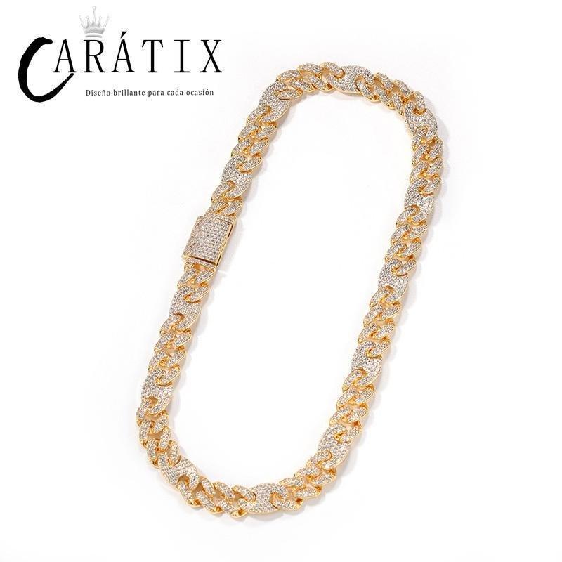 CARÁTIX Coffee Bean Cuban Link Chain Necklace – AAA CZ Iced Out Hip Hop Bling Jewelry for Men | Micro Paved Rapper Gift - CaratixJewelry