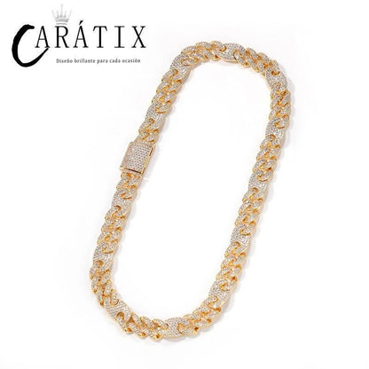 CARÁTIX Coffee Bean Cuban Link Chain Necklace – AAA CZ Iced Out Hip Hop Bling Jewelry for Men | Micro Paved Rapper Gift - CaratixJewelry