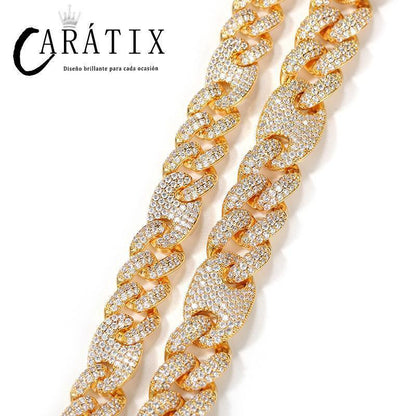 CARÁTIX Coffee Bean Cuban Link Chain Necklace – AAA CZ Iced Out Hip Hop Bling Jewelry for Men | Micro Paved Rapper Gift - CaratixJewelry