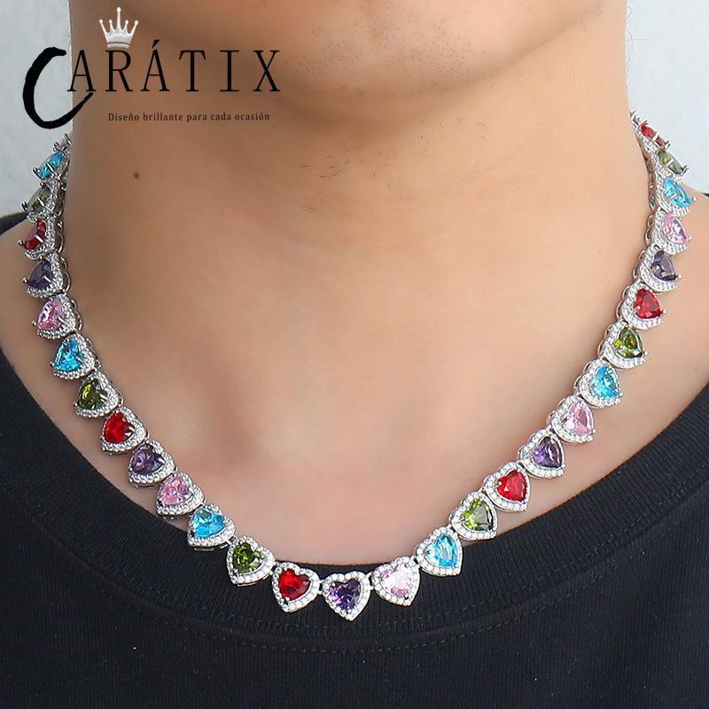 CARÁTIX Colorful Hearts Tennis Chain | CZ Iced Out Hip Hop Choker Necklace for Men & Women - CaratixJewelry