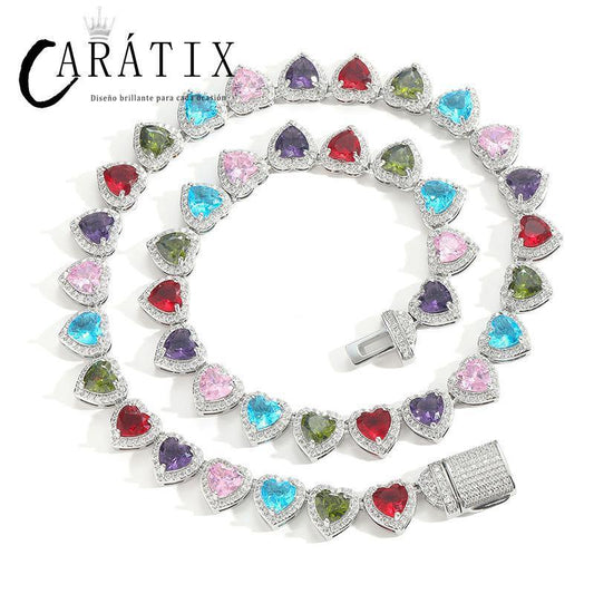 CARÁTIX Colorful Hearts Tennis Chain | CZ Iced Out Hip Hop Choker Necklace for Men & Women - CaratixJewelry