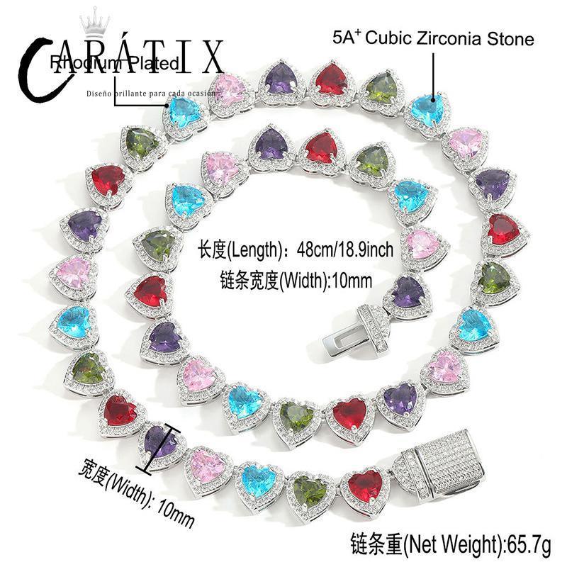 CARÁTIX Colorful Hearts Tennis Chain | CZ Iced Out Hip Hop Choker Necklace for Men & Women - CaratixJewelry