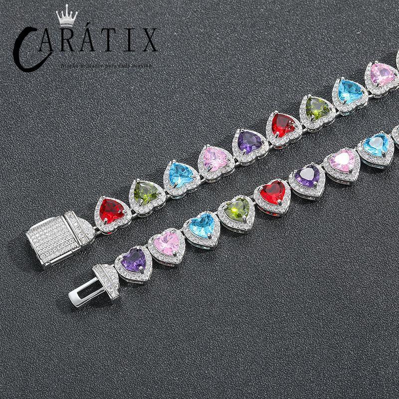 CARÁTIX Colorful Hearts Tennis Chain | CZ Iced Out Hip Hop Choker Necklace for Men & Women - CaratixJewelry