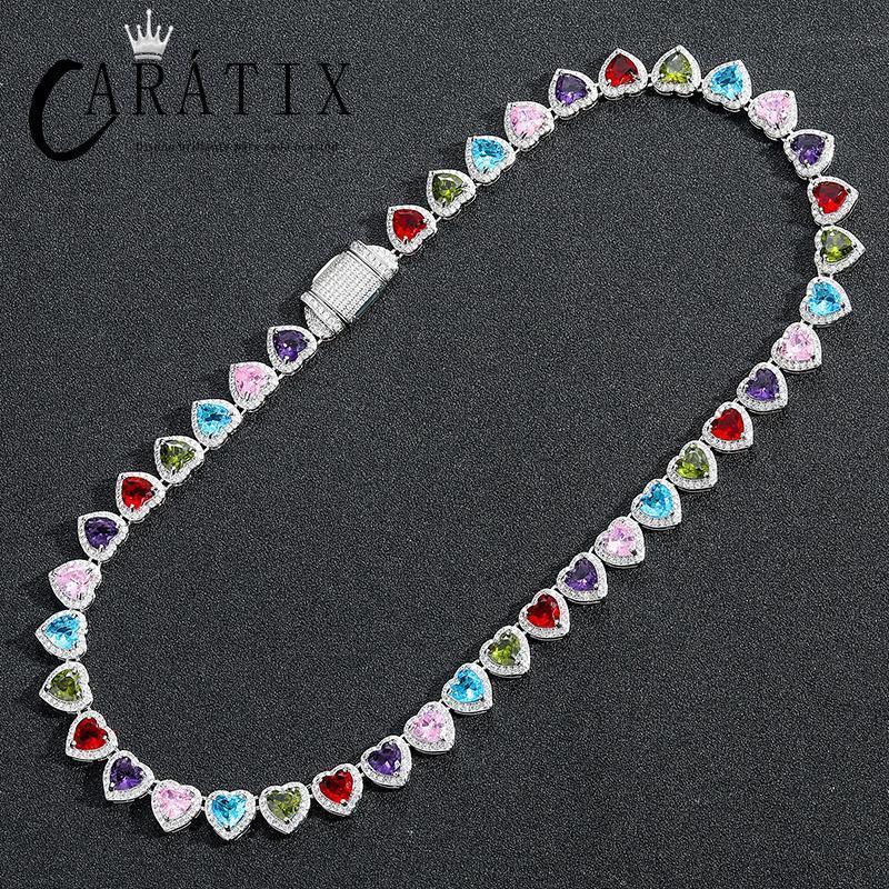 CARÁTIX Colorful Hearts Tennis Chain | CZ Iced Out Hip Hop Choker Necklace for Men & Women - CaratixJewelry