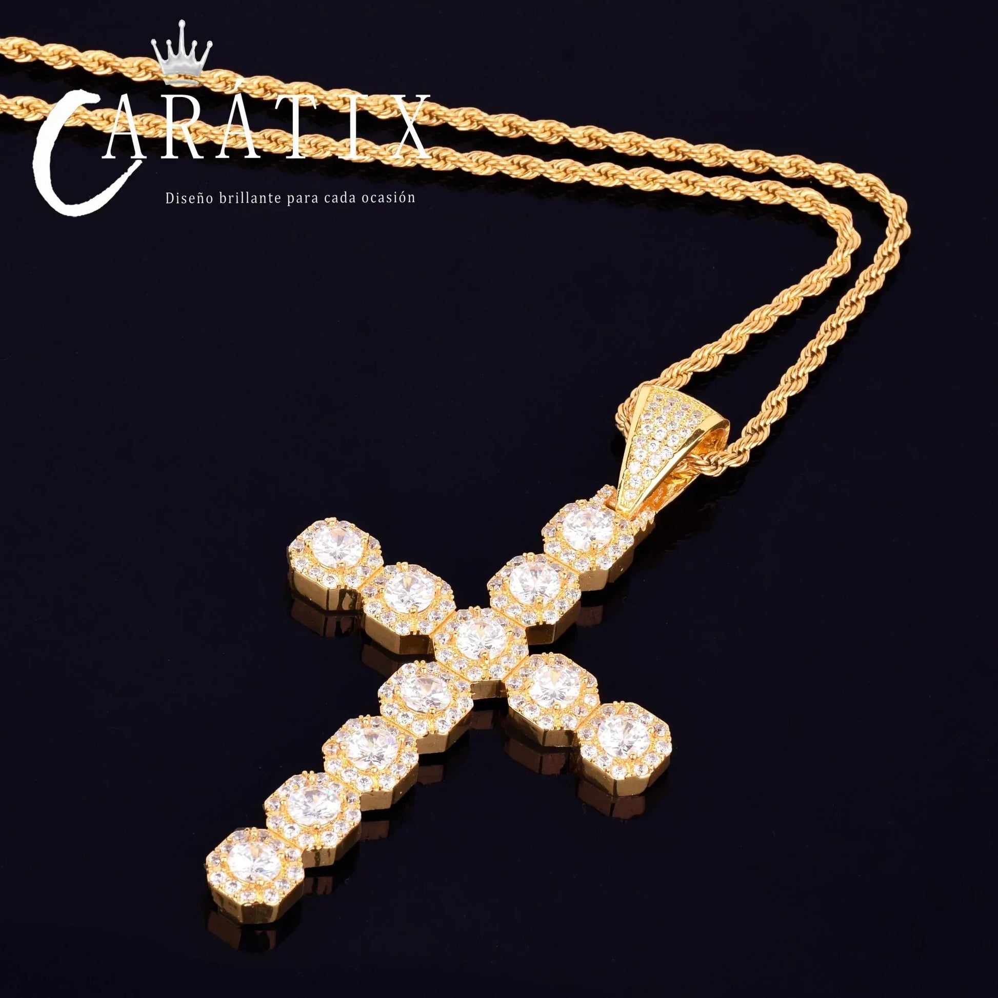 CARÁTIX Cross Pendant Necklace – Golden CZ Hip Hop Jewelry - CaratixJewelry