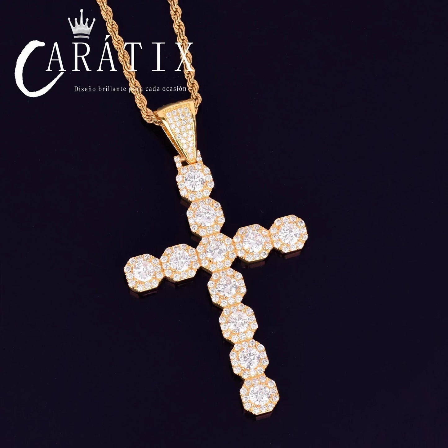 CARÁTIX Cross Pendant Necklace – Golden CZ Hip Hop Jewelry - CaratixJewelry