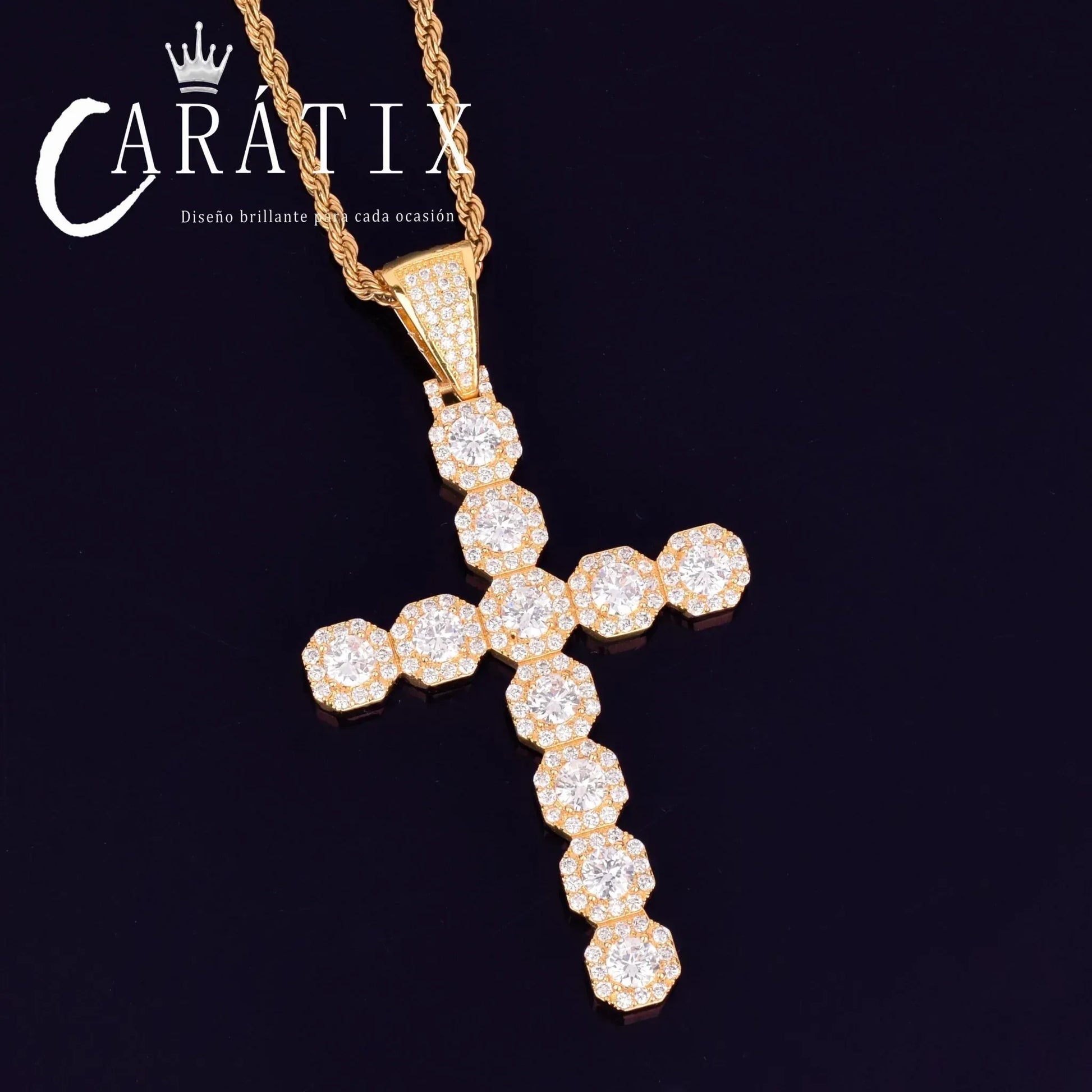 CARÁTIX Cross Pendant Necklace – Golden CZ Hip Hop Jewelry - CaratixJewelry