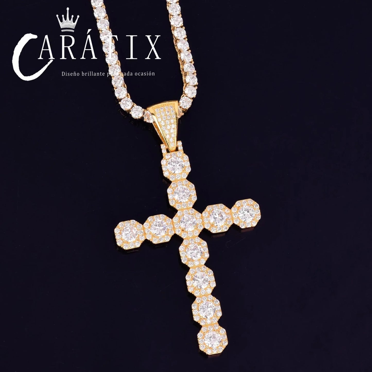 CARÁTIX Cross Pendant Necklace – Golden CZ Hip Hop Jewelry - CaratixJewelry