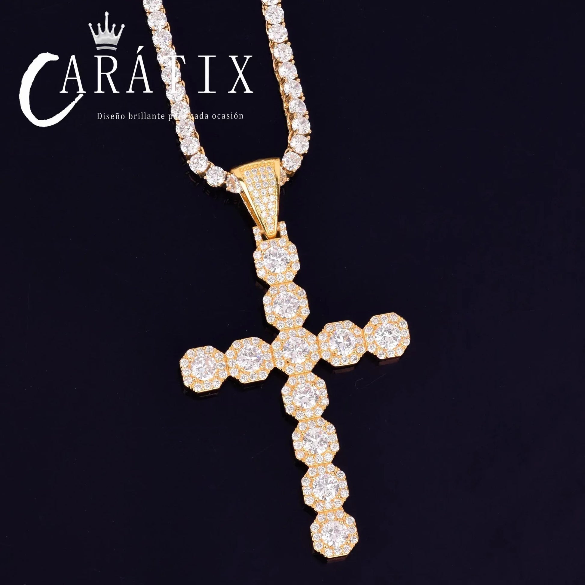 CARÁTIX Cross Pendant Necklace – Golden CZ Hip Hop Jewelry - CaratixJewelry