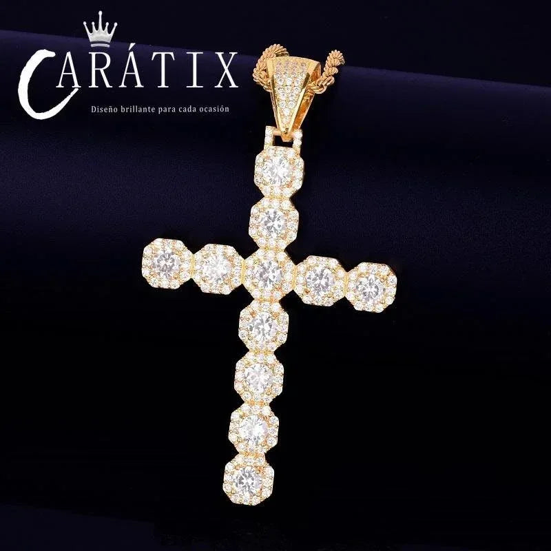 CARÁTIX Cross Pendant Necklace – Golden CZ Hip Hop Jewelry - CaratixJewelry
