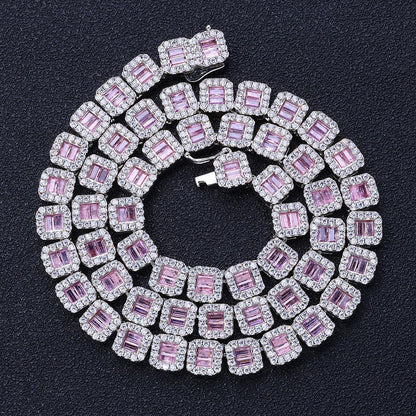 CARÁTIX Dainty Pink CZ Cluster Tennis Necklace – Clear Rectangle Cubic Zirconia Chain Jewelry for Women - CaratixJewelry