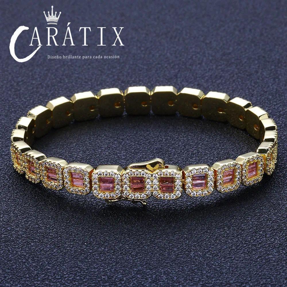 CARÁTIX Dainty Pink CZ Cluster Tennis Necklace – Clear Rectangle Cubic Zirconia Chain Jewelry for Women - CaratixJewelry