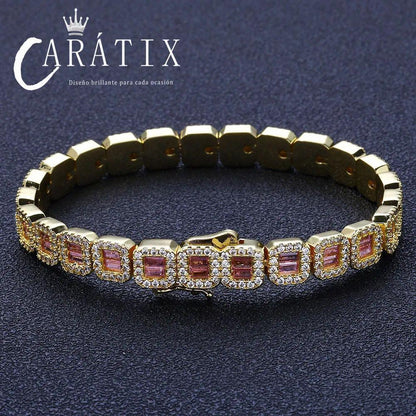 CARÁTIX Dainty Pink CZ Cluster Tennis Necklace – Clear Rectangle Cubic Zirconia Chain Jewelry for Women - CaratixJewelry