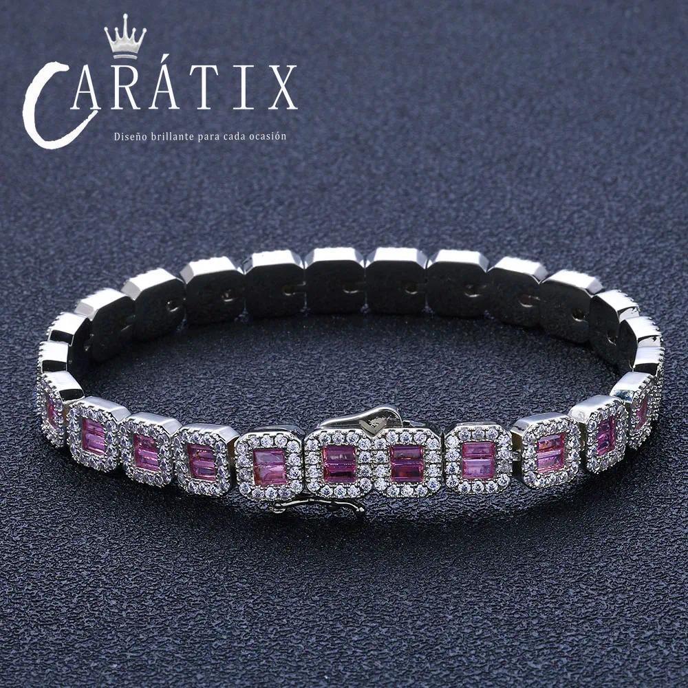 CARÁTIX Dainty Pink CZ Cluster Tennis Necklace – Clear Rectangle Cubic Zirconia Chain Jewelry for Women - CaratixJewelry