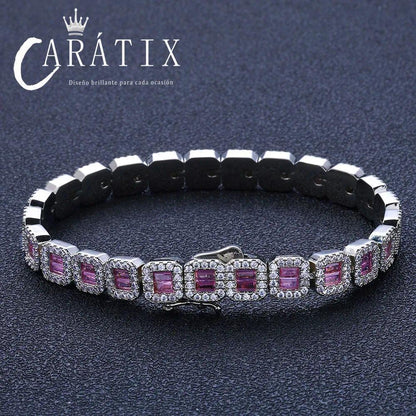 CARÁTIX Dainty Pink CZ Cluster Tennis Necklace – Clear Rectangle Cubic Zirconia Chain Jewelry for Women - CaratixJewelry