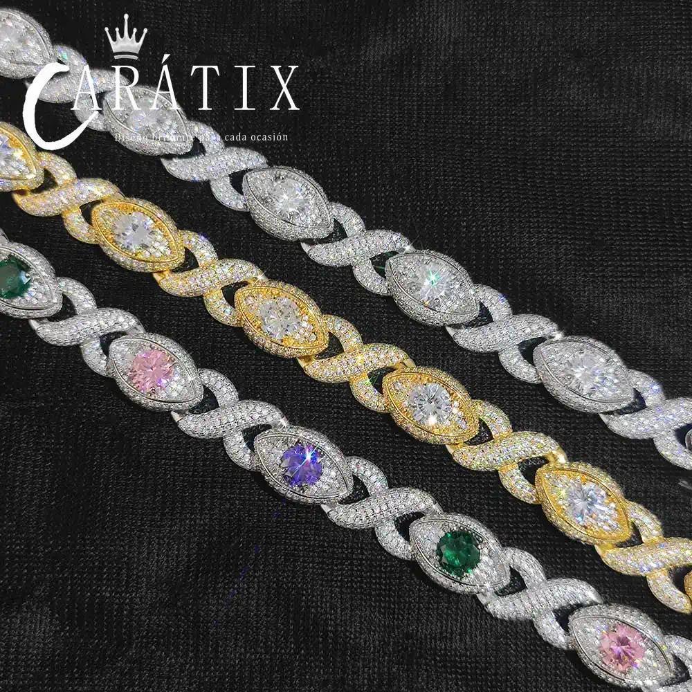 CARÁTIX Evil Eye Cuban Link Chain Necklace – CZ Color Zircon Iced Out Hip Hop Jewelry for Women & Men | White Bling Gift - CaratixJewelry