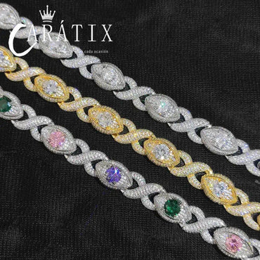 CARÁTIX Evil Eye Cuban Link Chain Necklace – CZ Color Zircon Iced Out Hip Hop Jewelry for Women & Men | White Bling Gift - CaratixJewelry