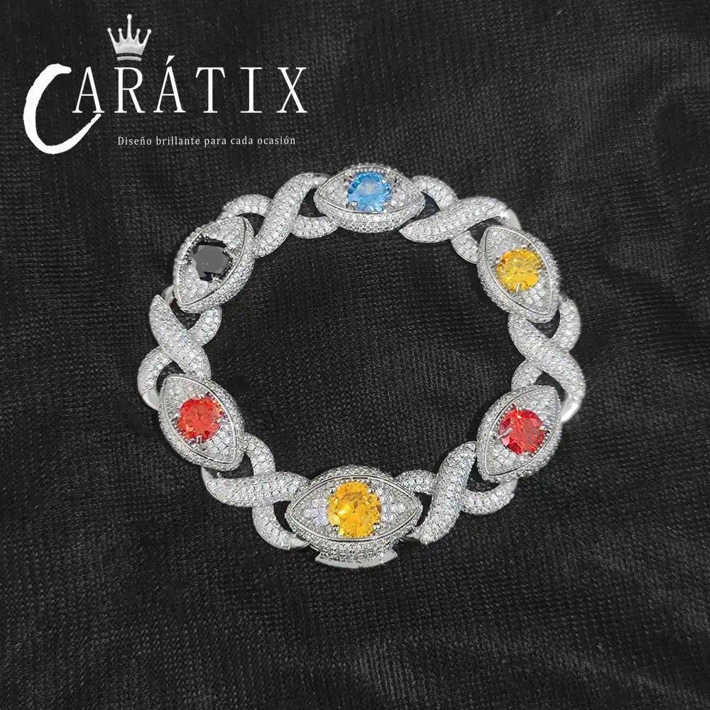 CARÁTIX Evil Eye Cuban Link Chain Necklace – CZ Color Zircon Iced Out Hip Hop Jewelry for Women & Men | White Bling Gift - CaratixJewelry
