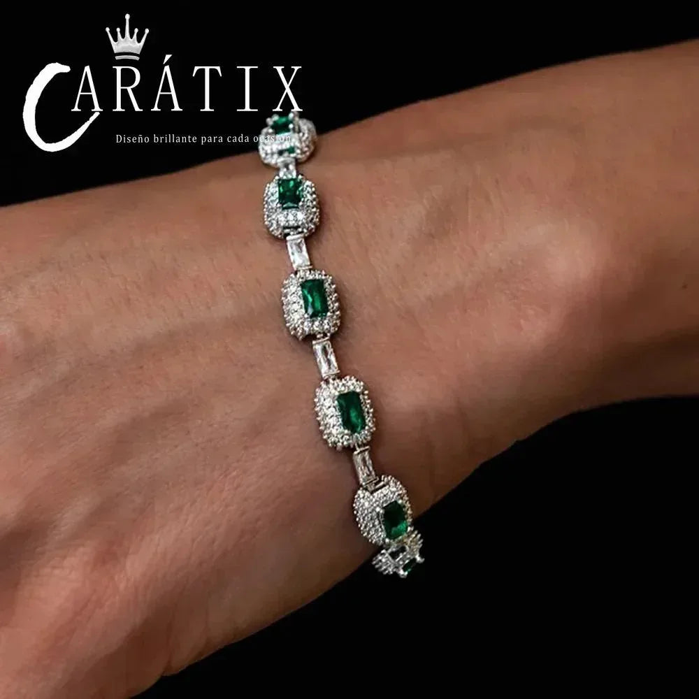 CARÁTIX Fine Jewelry 7MM Iced Green Emerald Bracelet - CaratixJewelry
