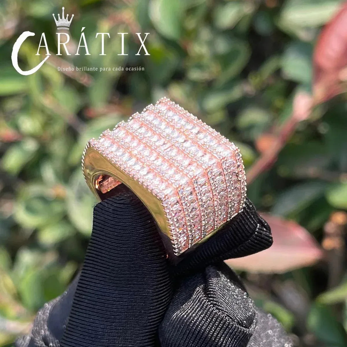 CARÁTIX Five-Row Ladder Square Ring | Real Electroplated High Quality Hip Hop Jewelry for Men - CaratixJewelry