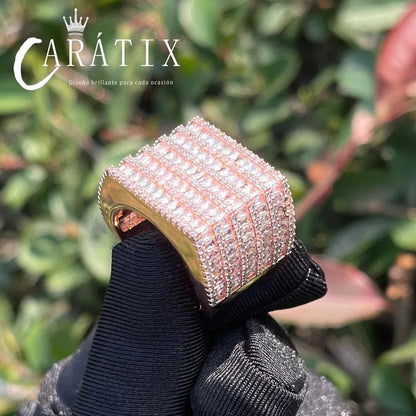 CARÁTIX Five-Row Ladder Square Ring | Real Electroplated High Quality Hip Hop Jewelry for Men - CaratixJewelry