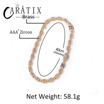 CARÁTIX Full CZ Tennis Chain | Iced Out Square & Round Link Hip Hop Necklace for Men & Women - CaratixJewelry