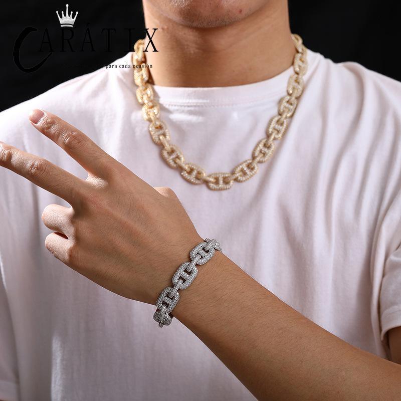 CARÁTIX Geometric Lock Chain | 14mm 5A+ CZ Iced Out Hip Hop Necklace for Men - CaratixJewelry