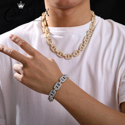 CARÁTIX Geometric Lock Chain | 14mm 5A+ CZ Iced Out Hip Hop Necklace for Men - CaratixJewelry