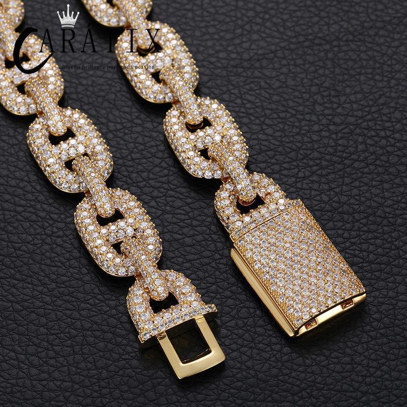 CARÁTIX Geometric Lock Chain | 14mm 5A+ CZ Iced Out Hip Hop Necklace for Men - CaratixJewelry