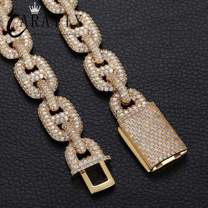 CARÁTIX Geometric Lock Chain | 14mm 5A+ CZ Iced Out Hip Hop Necklace for Men - CaratixJewelry