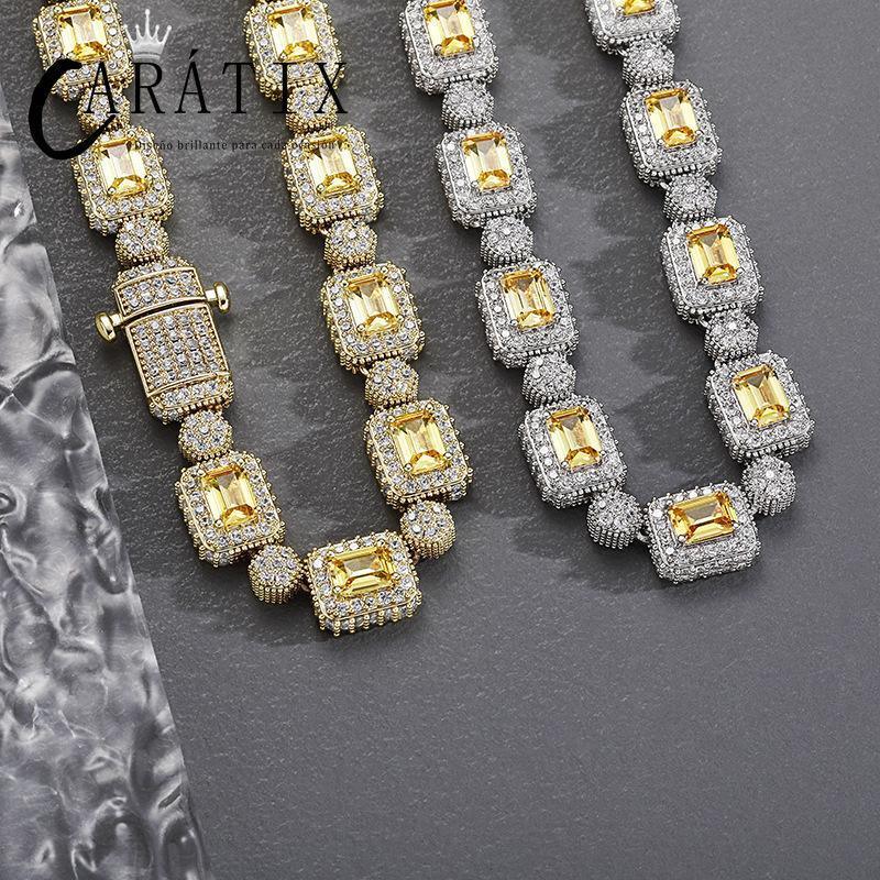 CARÁTIX Geometric Square CZ Iced Out Bead Tennis Choker Necklace - CaratixJewelry