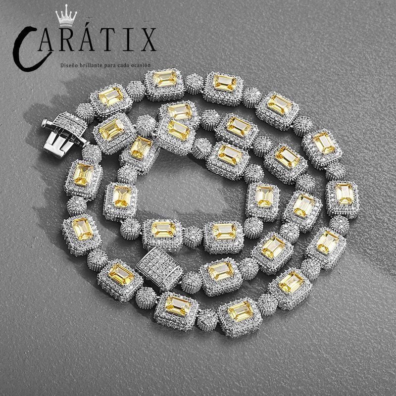 CARÁTIX Geometric Square CZ Iced Out Bead Tennis Choker Necklace - CaratixJewelry