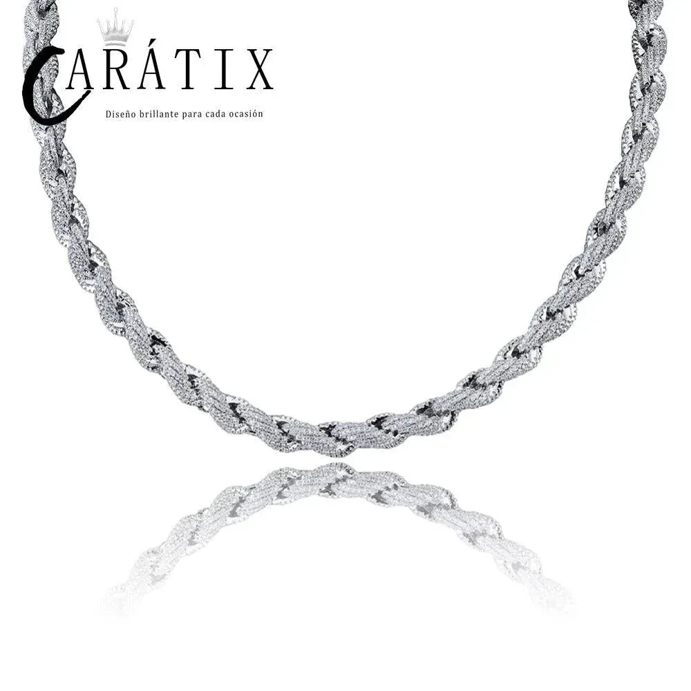 CARÁTIX Gold Twist Rope Chain Necklace – Micro Pave CZ Iced Out Hip Hop Bling Jewelry for Men | Round Link Rapper Gift - CaratixJewelry