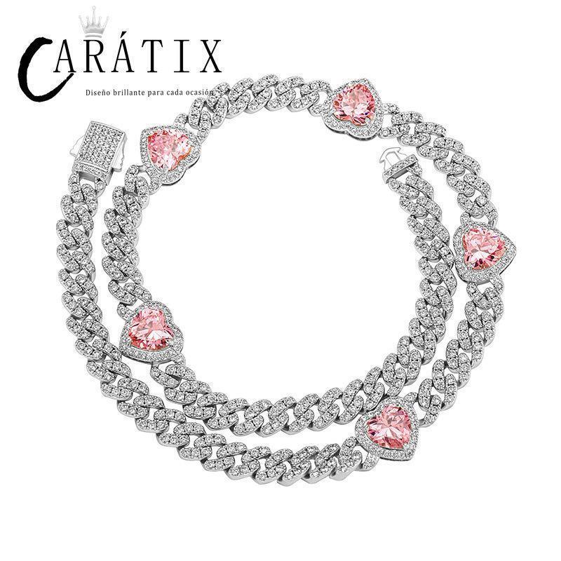 CARÁTIX Heart Cuban Link Chain Necklace – Claw Setting Zircon Iced Out Hip Hop Bling Jewelry for Men | Rapper Gift - CaratixJewelry
