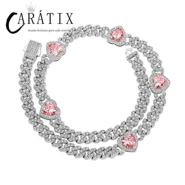 CARÁTIX Heart Cuban Link Chain Necklace – Claw Setting Zircon Iced Out Hip Hop Bling Jewelry for Men | Rapper Gift - CaratixJewelry