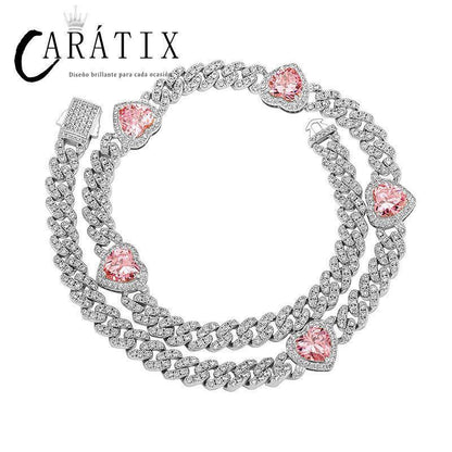 CARÁTIX Heart Cuban Link Chain Necklace – Claw Setting Zircon Iced Out Hip Hop Bling Jewelry for Men | Rapper Gift - CaratixJewelry