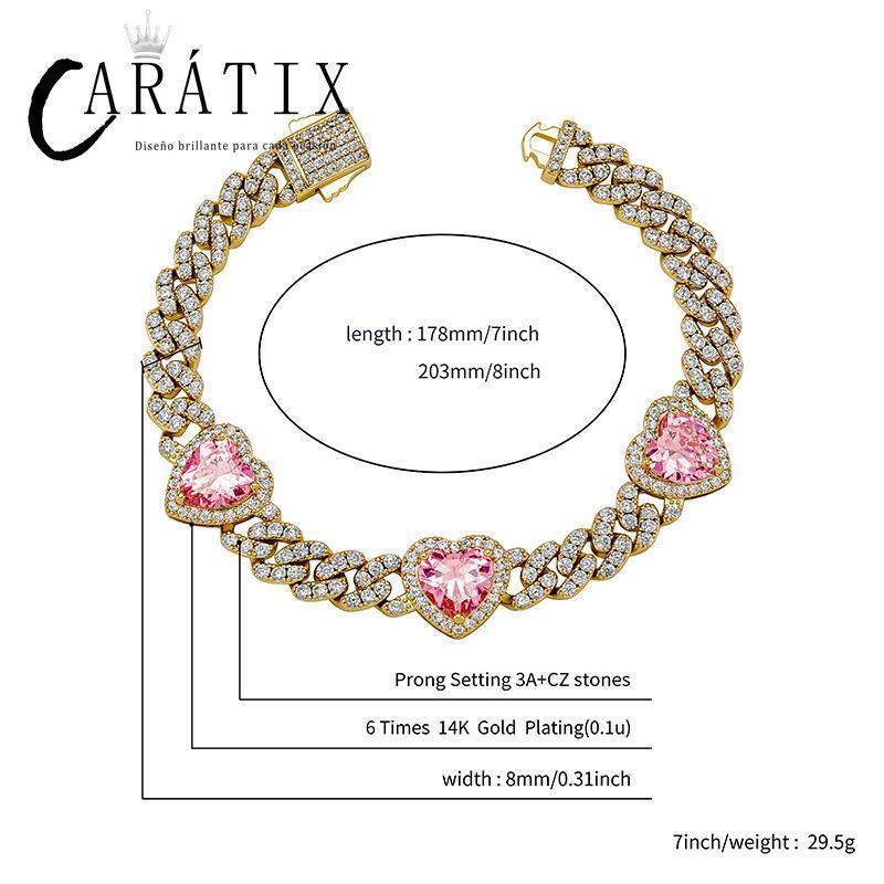 CARÁTIX Heart Cuban Link Chain Necklace – Claw Setting Zircon Iced Out Hip Hop Bling Jewelry for Men | Rapper Gift - CaratixJewelry