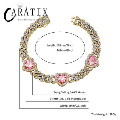 CARÁTIX Heart Cuban Link Chain Necklace – Claw Setting Zircon Iced Out Hip Hop Bling Jewelry for Men | Rapper Gift - CaratixJewelry