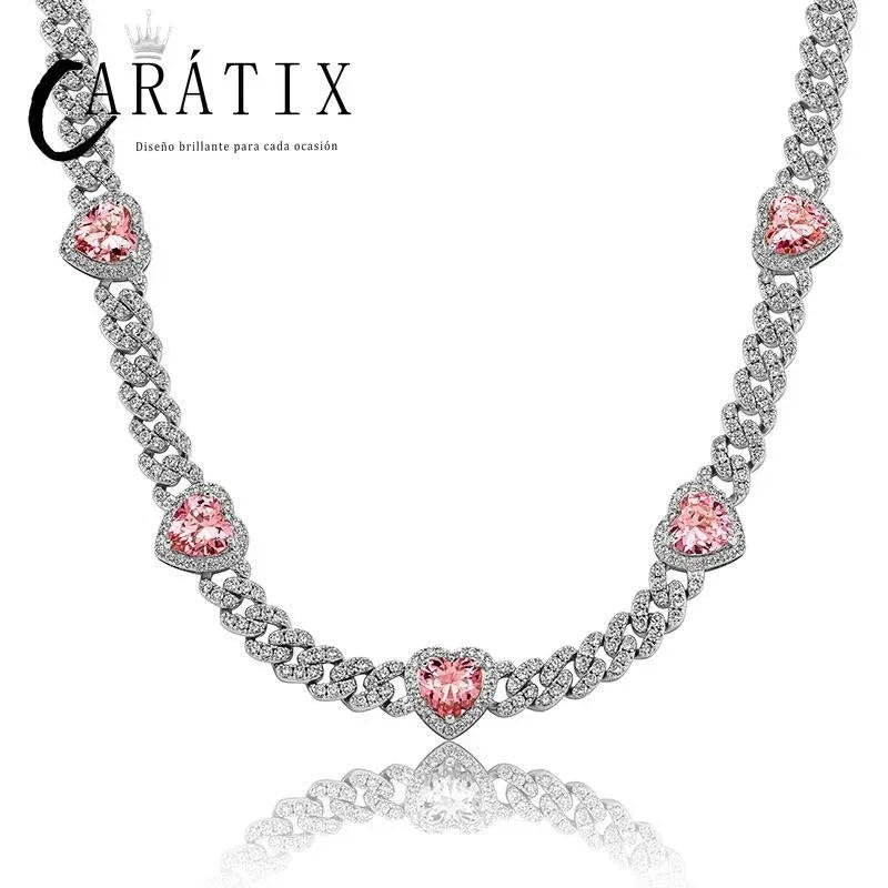 CARÁTIX Heart Cuban Link Chain Necklace – Claw Setting Zircon Iced Out Hip Hop Bling Jewelry for Men | Rapper Gift - CaratixJewelry