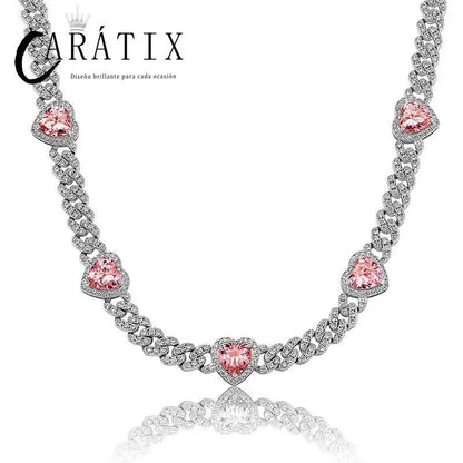 CARÁTIX Heart Cuban Link Chain Necklace – Claw Setting Zircon Iced Out Hip Hop Bling Jewelry for Men | Rapper Gift - CaratixJewelry
