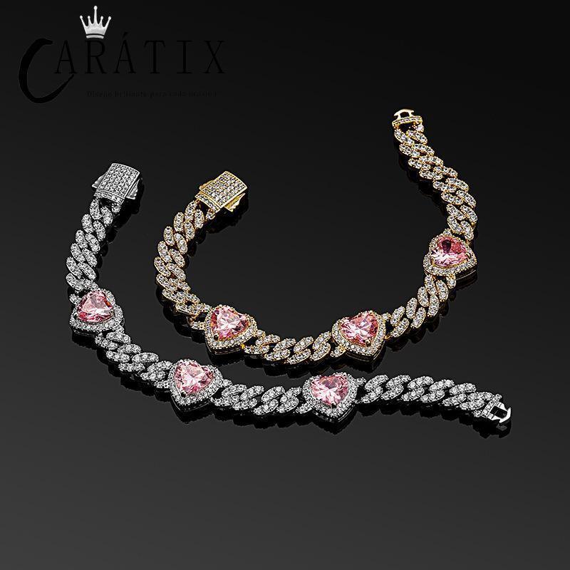 CARÁTIX Heart Cuban Link Chain Necklace – Claw Setting Zircon Iced Out Hip Hop Bling Jewelry for Men | Rapper Gift - CaratixJewelry