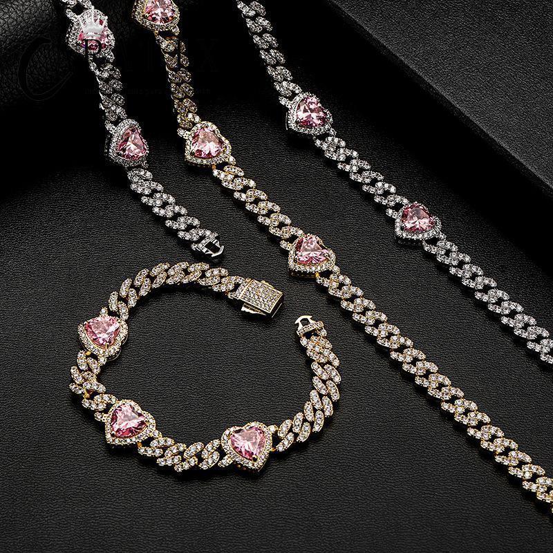 CARÁTIX Heart Cuban Link Chain Necklace – Claw Setting Zircon Iced Out Hip Hop Bling Jewelry for Men | Rapper Gift - CaratixJewelry