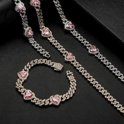 CARÁTIX Heart Cuban Link Chain Necklace – Claw Setting Zircon Iced Out Hip Hop Bling Jewelry for Men | Rapper Gift - CaratixJewelry
