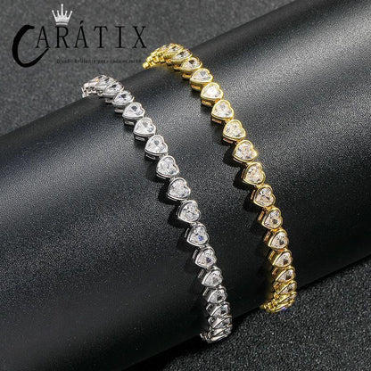 CARÁTIX Heart CZ Tennis Chain Necklace – Iced Out Hip Hop Bling Choker for Men & Women (Unisex Lovers Jewelry) - CaratixJewelry