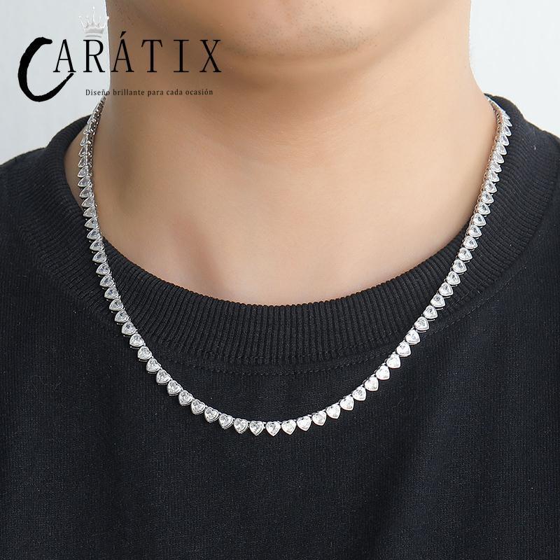 CARÁTIX Heart CZ Tennis Chain Necklace – Iced Out Hip Hop Bling Choker for Men & Women (Unisex Lovers Jewelry) - CaratixJewelry